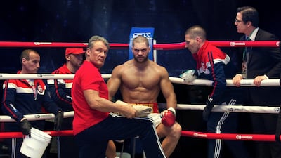 Now in his sixties, Dolph Lundgren reprises his role as Russian villain Ivan Drago, training his on-screen son Viktor, in ‘Creed II’. AP