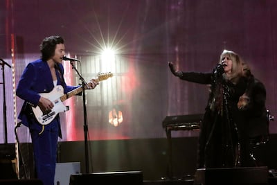 Inductee Stevie Nicks performs 'Stop Draggin' My Heart Around' with Harry Styles during the 2019 Rock and Roll Hall of Fame induction ceremony. Reuters