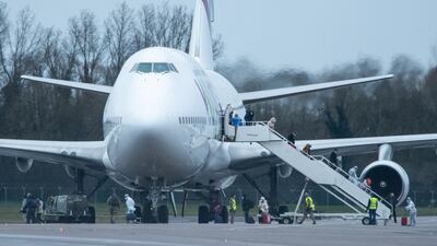 British passengers disembark in England after being flown out from Wuhan on February 9. Getty