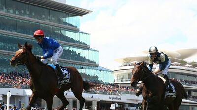 Kerrin McEvoy guides Cross Counter to victory at the 2018 Melbourne Cup. Getty