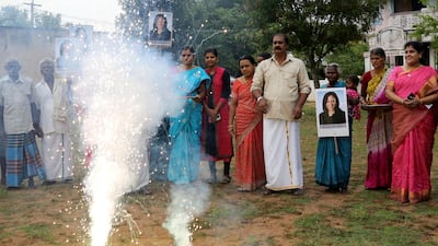 Villagers burst firecrackers to celebrate the victory of US vice president-elect Kamala Harris in Painganadu a neighbouring village of Thulasendrapuram, the hometown of Harris' maternal grandfather, India. AP Photo