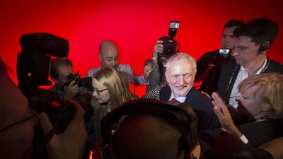 Jeremy Corbyn celebrates his victory in the Labour leadership contest between him and Owen Smith in Liverpool, England, on September 24, 2016. Danny Lawson / PA via AP