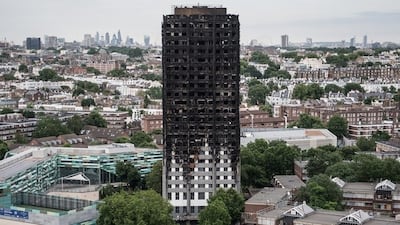 The remains of Grenfell Tower as seen from a neighbouring block in London. The tragedy, which claimed tens of lives, has delivered profound effects on British society. Carl Court / Getty Images