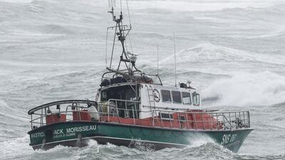 The SNSM boat SNS 061 sails off the coast of Les Sables-d'Olonne, few moments before capsizing as storm Miguel hits the region. AFP