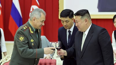 Russia's Defence Minister Sergey Shiogu with North Korean leader Kim Jong-un during a visit to Pyongyang in July. Reuters