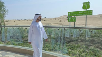 Sheikh Mohammed bin Rashid, Vice President and Ruler of Dubai, visits the new desert reserve in the city. All photos: Dubai Media Office