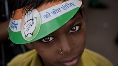 An Indian child attending an election rally of the country’s ruling Congress Party candidate Rahul Gandhi in the northern Indian state of Uttar Pradesh. Bernat Armangue/AP Photo