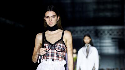 Kendall Jenner presents a creation during the Burberry show in London Fashion Week on February 17, 2020. Reuters