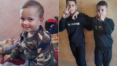 Three-year-old Siraj, left, is fighting for his life. His brothers Omar and Amir, right, were killed in an air strike in an Israeli attack. Photo: Al Noori family