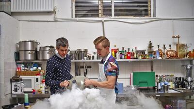 Sam Bompas and Harry Parr at Artisanal Chewing Gum Factory. Courtesy Bompas & Parr team via “Meet d3”
