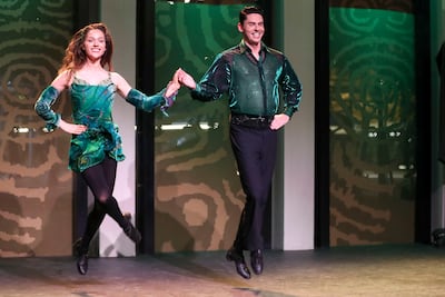 Riverdance performers Anna Mai Fitzpatrick and Jason O'Neil are looking forward to the group's appearance at Expo 2020 Dubai. Khushnum Bhandari / The National