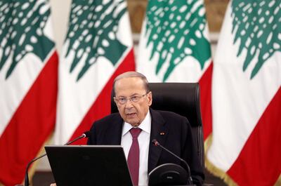 Lebanon's President Michel Aoun delivers a speech at the presidential palace in Baabda. Reuters