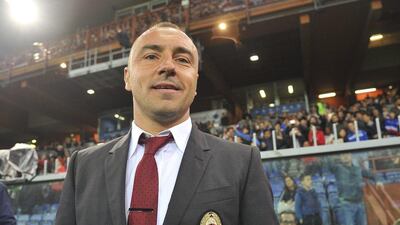 AC Milan manager Cristian Brocchi shown during his team's Serie A match against Sampdoria on Sunday. Luca Zennaro / Ansa / AP / April 17, 2016