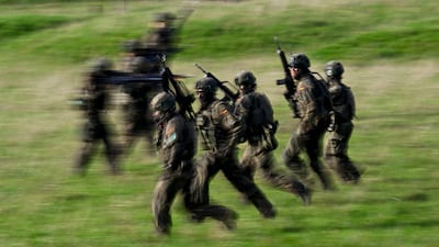 A combat exercise at the Westfalen-Kaserne barracks in Ahlen, Germany, where the coalition government has agreed on a new voluntary military service model. AFP