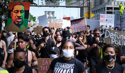 Hundreds of of people participate in a protest march and Juneteenth commemoration in New York. EPA