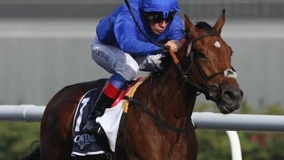 Ridden by Frankie Dettori, Gamilati coasts to victory at Meydan Racecourse.