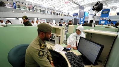 Muslim pilgrims go through passport control upon their arrival at Jeddah airport in the Saudi capital on July 14,2018, prior to the start of the annual Hajj pilgrimage in the holy city of Makkah. AFP