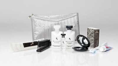 Business class Bulgari amenity kits for ladies. Courtesy Emirates