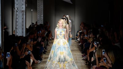 Jenny Packham's spring/summer 2015 collection was inspired by Marilyn Monroe. Photo by Fernanda Calfat/Getty Images for Mercedes-Benz Fashion Week