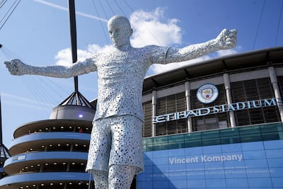 A statue of former Manchester City' captain Vincent Kompany outside Etihad Stadium. PA