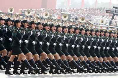 Soldiers of the People's Liberation Army march in formation, marking the 70th anniversary of the formation of the People's Republic of China, on National Day in Beijing. Reuters