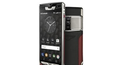 Above, Vertu’s Signature Touch for Bentley smartphone can be yours for Dh57,000. Courtesy Vertu