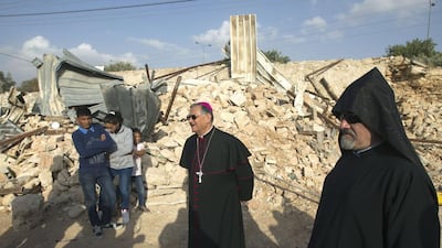 The head of the Roman Catholic church in Israel, Palestine and Jordan, Fuad Tawwal, described Israel’s razing of the property as “against any ideology upon which peace can be built and increases segregation and hate”. Ahmad Gharabli / AFP