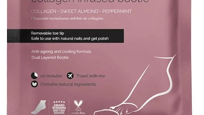 Slide your feet into the BeautyPro Foot Therapy Bootie for a shot of marine collagen, shea butter and vitamin E; Dh25 from Lookfantastic.ae