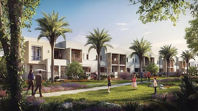 Artist rendering of Hayat Townhouses in Town Square. Courtesy Nshama