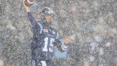 Toronto Argonauts quarterback Ricky Ray throws the football during the first half of the Grey Cup championship against the Calgary Stampeders at TD Place Stadium. Marc DesRosiers / USA TODAY Sports