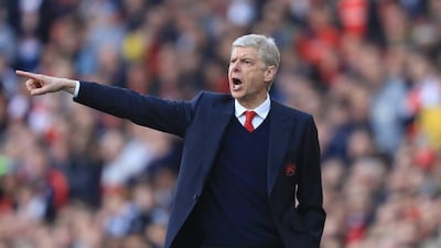 Arsene Wenger, manager of Arsenal, gives his team instructions during the Premier League match against Manchester United at the Emirates Stadium on May 7, 2017 in London, England. Richard Heathcote / Getty Images