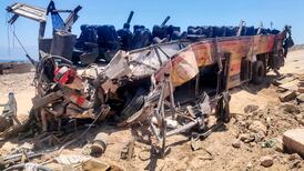 The wreckage of a passenger bus that crashed on the Dahab-Nuweiba road in Egypt's south Sinai region on September 2, 2026. AFP