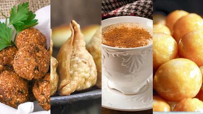 Abu Dhabi’s most delicious falafel, sambosa, sahleb and luqaimat are available at the city’s smaller eateries. Alamy; Getty