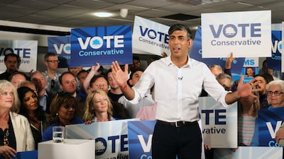 British Prime Minister Rishi Sunak campaigns in Amersham, Buckinghamshire, on Monday. EPA