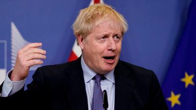 British Prime Minister Boris Johnson addresses a joint press conference with the European Commission president at a European Union summit in Brussels on October 17, 2019. AFP