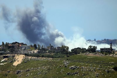 Smoke rises from Israeli bombardment on the village of Zawtar Al Charqiyeh. AFP