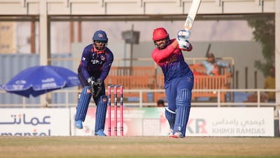 Alishan Sharafu drives the ball in Muscat. Courtesy ICC