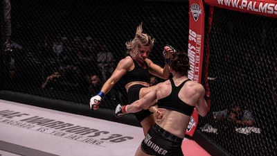 Josefine Knutsson and Jacinta Austin in the women’s strawweight bout.