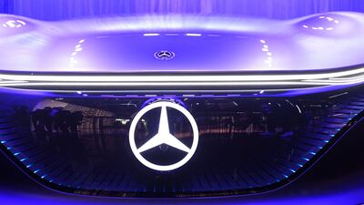 The logo on the Mercedes-Benz Vision AVTR concept car. AFP