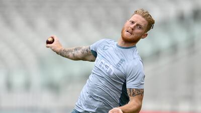 England captain Ben Stokes bowls during training. Getty