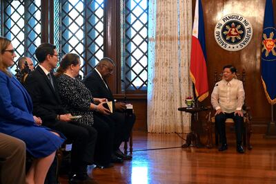 Philippine President Ferdinand Marcos Jr meets US Defence Secretary Lloyd Austin in Manila this month. EPA