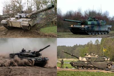 From top Left: A British Challenger tank, a French Leclerc tank, a Polish German Leopard tank and a US Abrams tank. AFP