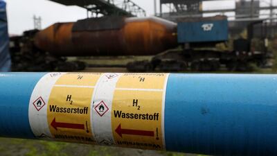 A hydrogen pipeline (H2) at a blast furnace in Germany. S&P Global Platts estimates the pipeline of new low carbon hydrogen production projects to be around 12.5 million tonnes by 2030. EPA / FRIEDEMANN VOGEL