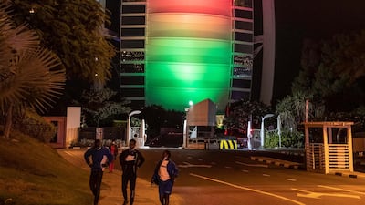 The Burj Al Arab lit up for the 50th Oman National Day celebrations. Antonie Robertson / The National