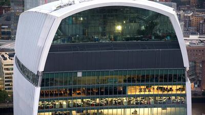 The top of Walkie Talkie skyscraper, at 20 Fenchurch Street, is visible from an upper floor of the Leadenhall Building. Oli Scarff / Getty Images