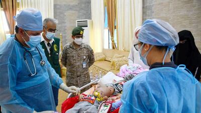 Yemeni twins arrive in Riyadh, Saudi Arabia. Courtesy KSRelief