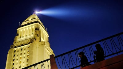 A police helicopter keeps watch in Los Angeles. Getty Images