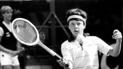 Playing tennis in Aarhus, Denmark, 1982. EPA