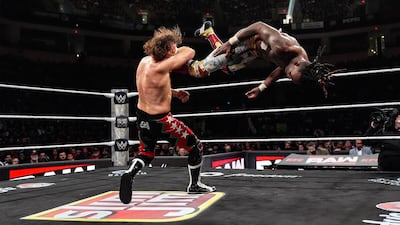 Sami Zayn faces off against Je'Von Evans on the latest episode of Raw. Both wrestlers will feature in title matches at Crown Jewel in Riyadh. Photo: WWE