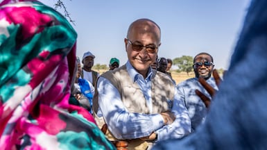 UN high commissioner for refugees Barham Salih heard from Sudanese who fled the fighting, during his visit to Adre, in south-east Chad. AFP